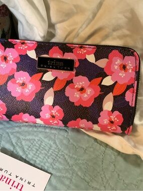 Trina Turk Pink & Purple Large Floral Zip Wallet